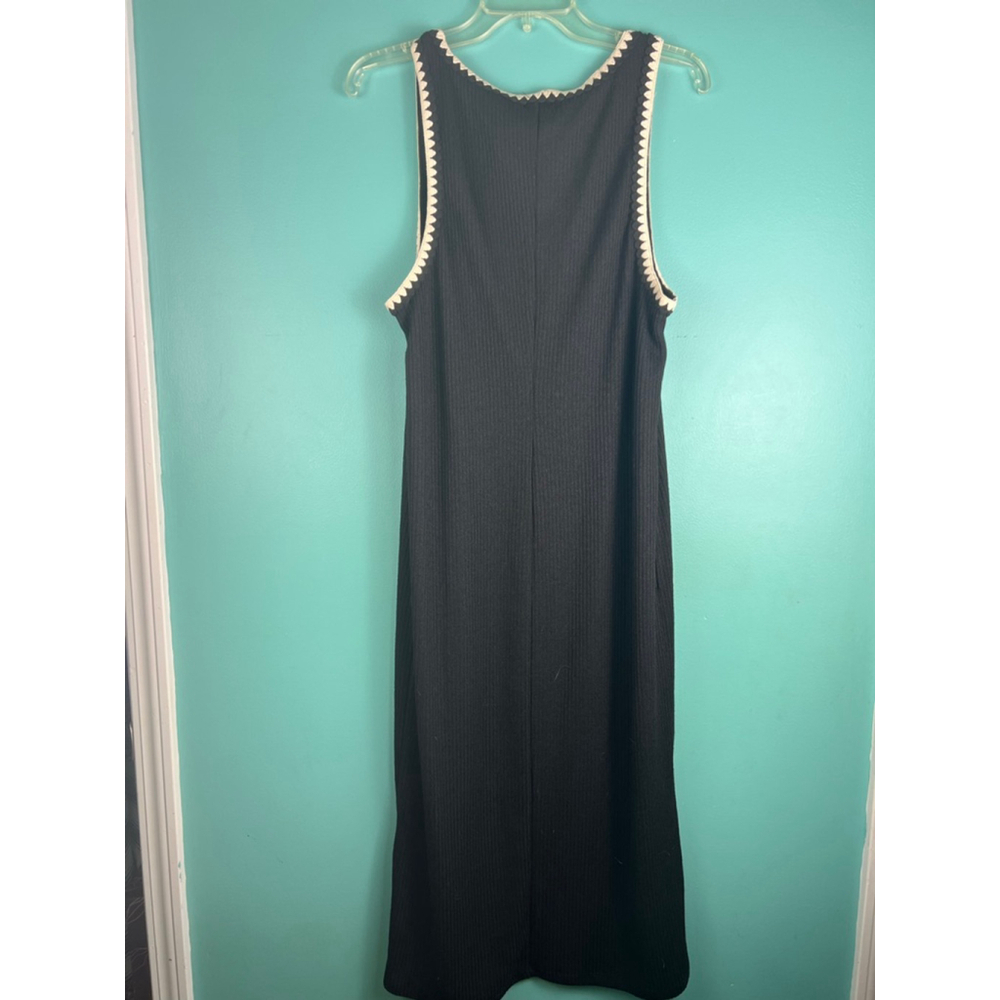 Women's H&M Black Ribbed Maxi Dress with Beige Trim Size L - Picture 5 of 5